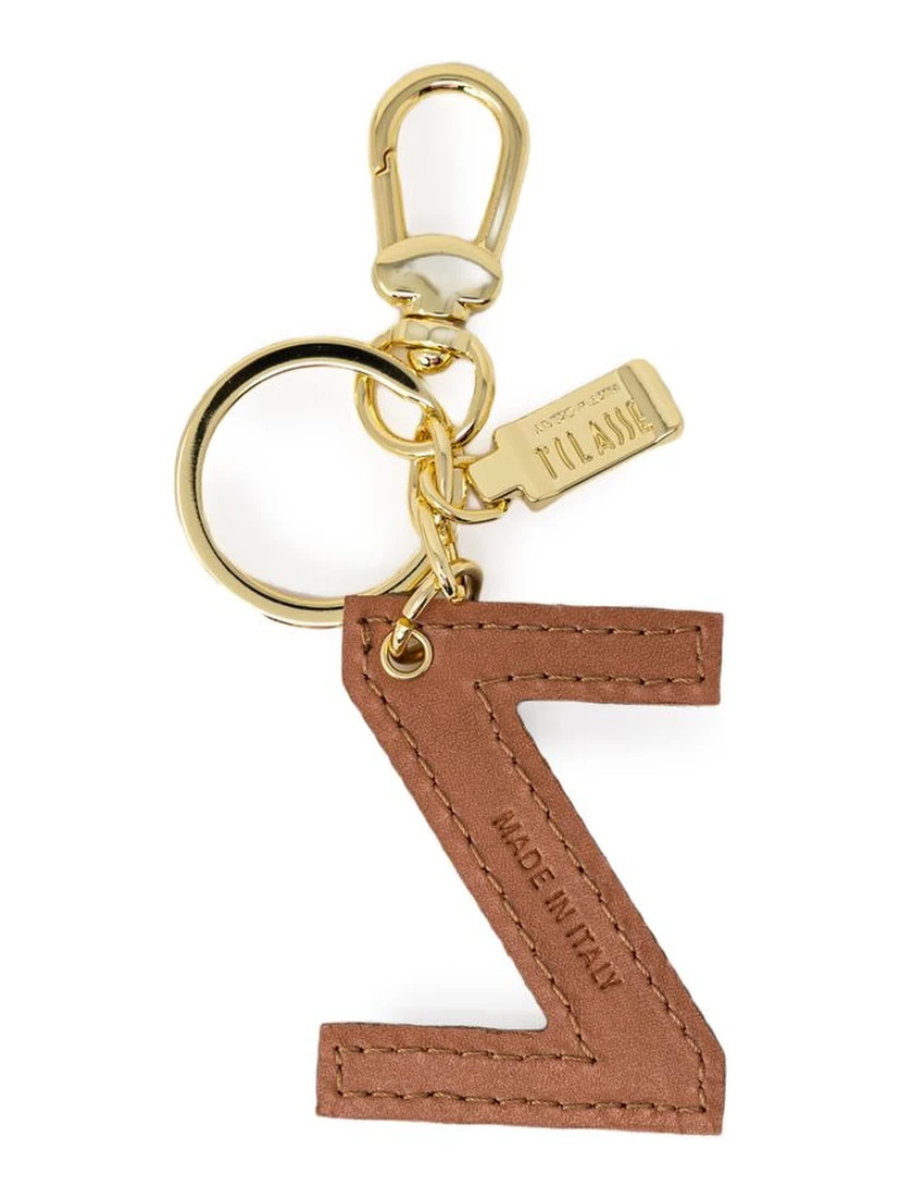 Beige Leather Keychain