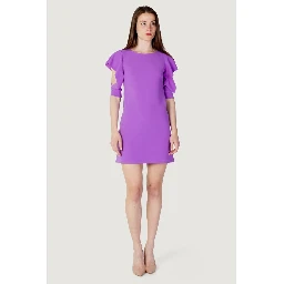 Purple Polyester Midi Dress