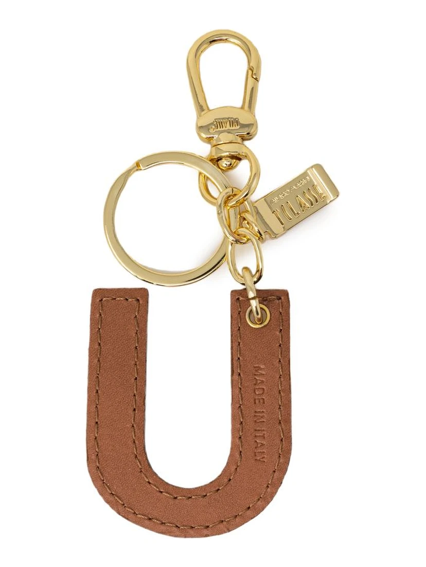 Beige Leather Keychain