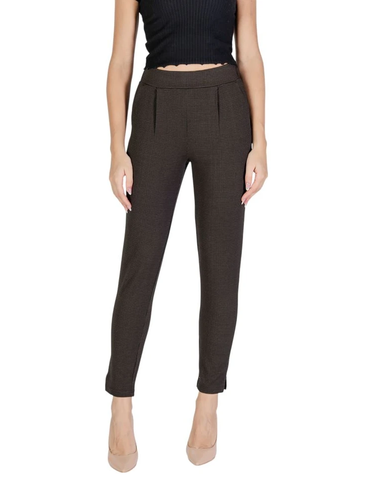 Brown Polyester Casual Pants