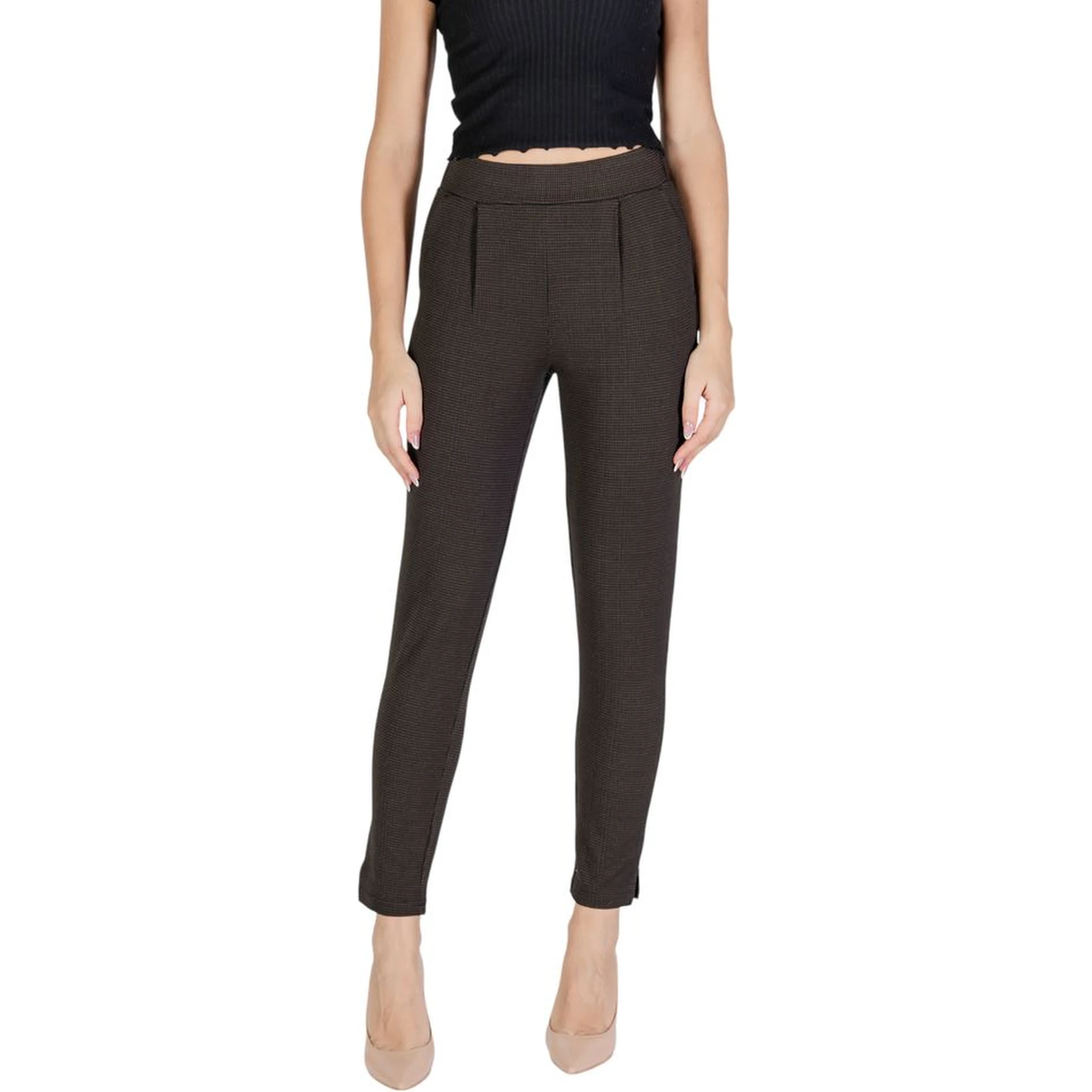 Brown Polyester Casual Pants