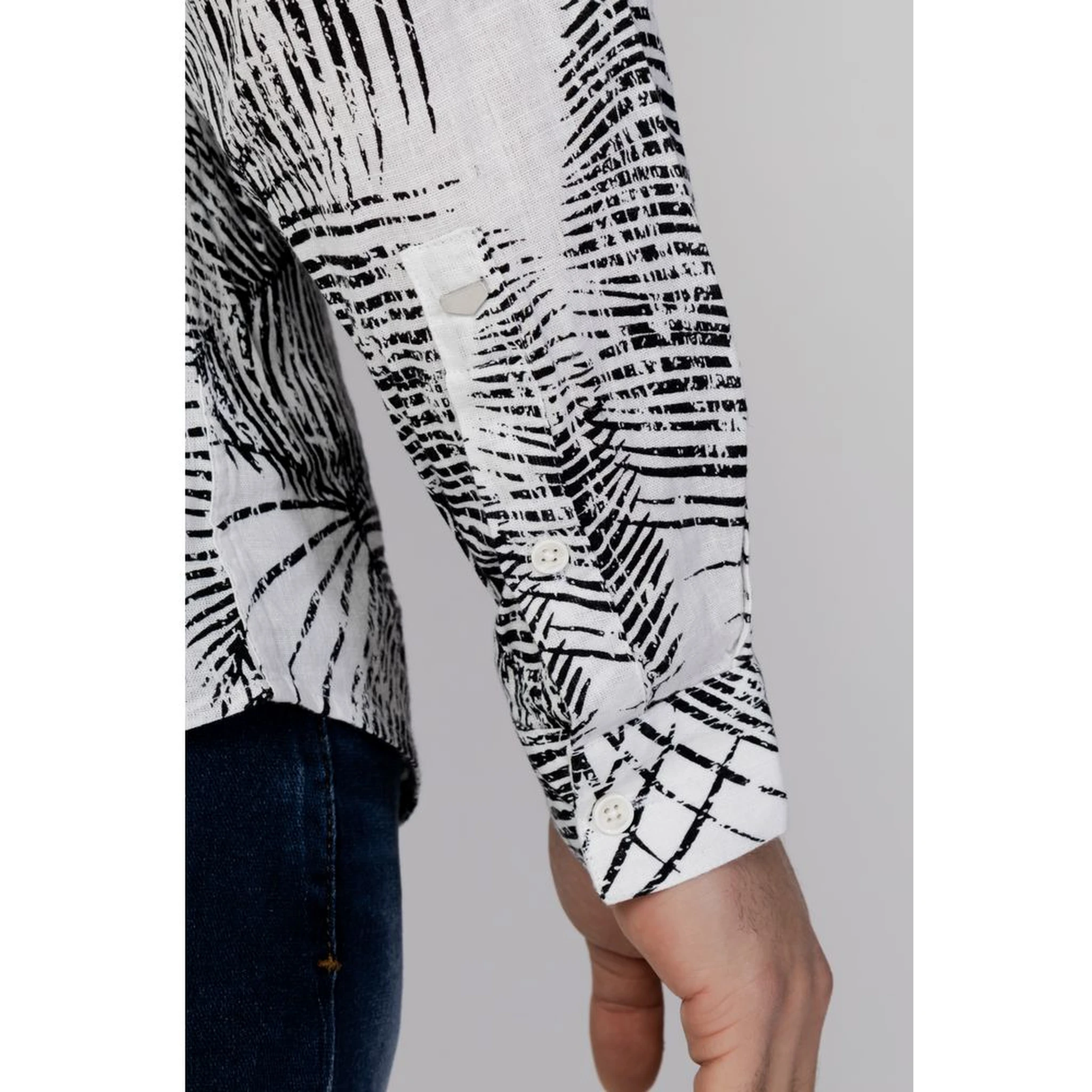 Black Linen Pattern Shirt