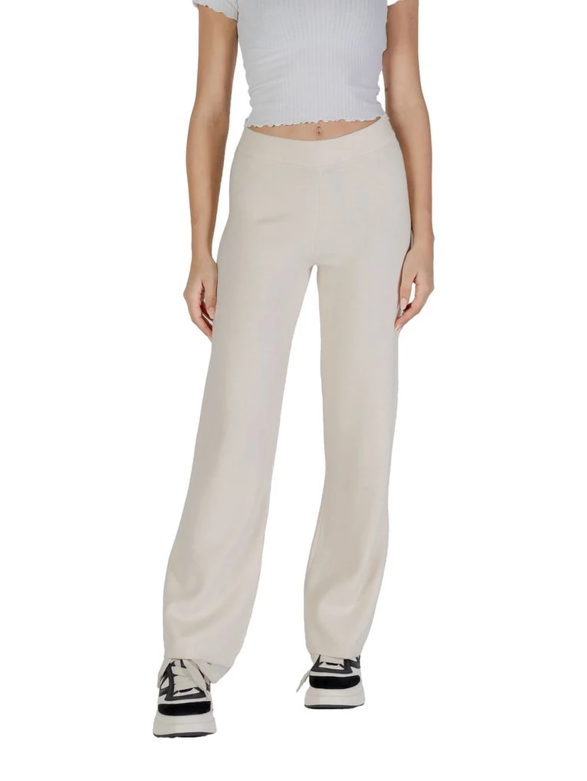 Cream Viscose Casual Pants