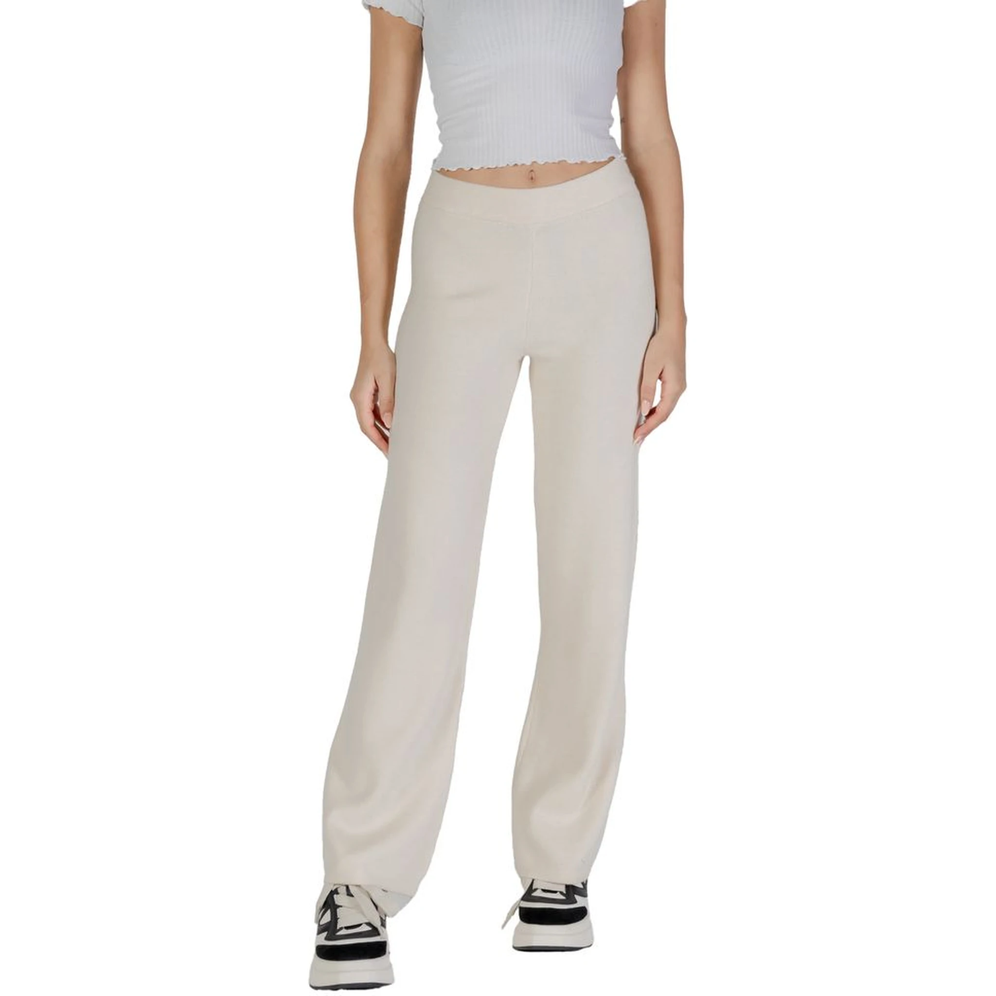Cream Viscose Casual Pants
