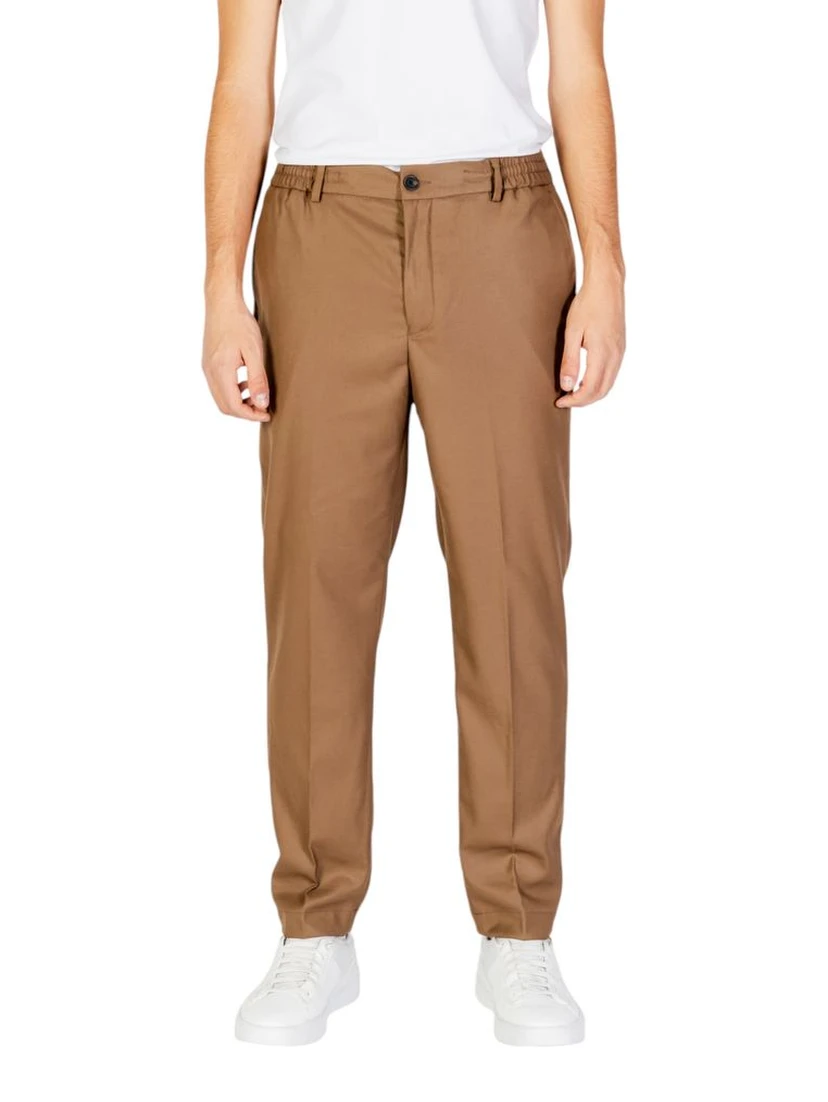 Beige Polyester Casual Pants