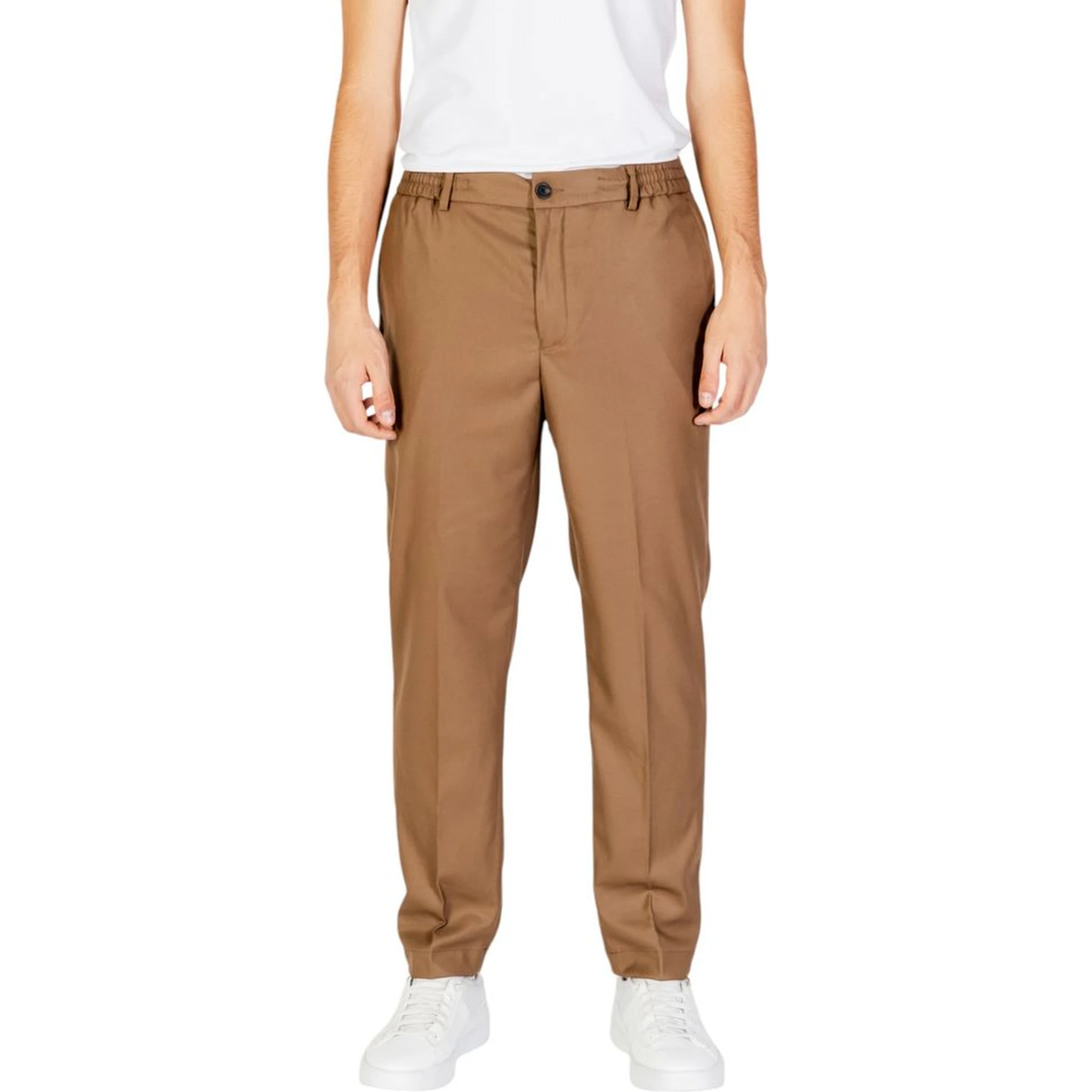 Beige Polyester Casual Pants