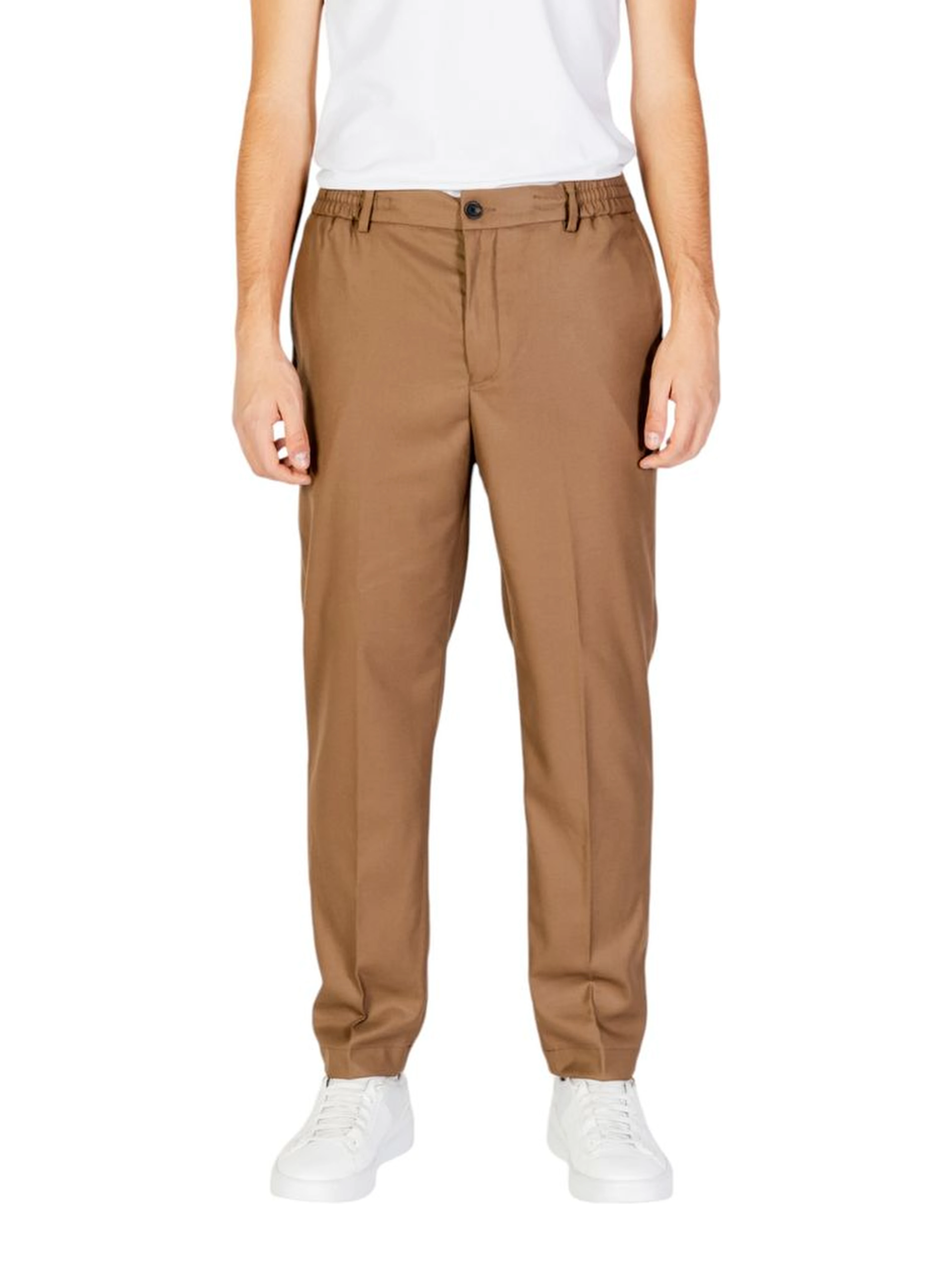 Beige Polyester Casual Pants