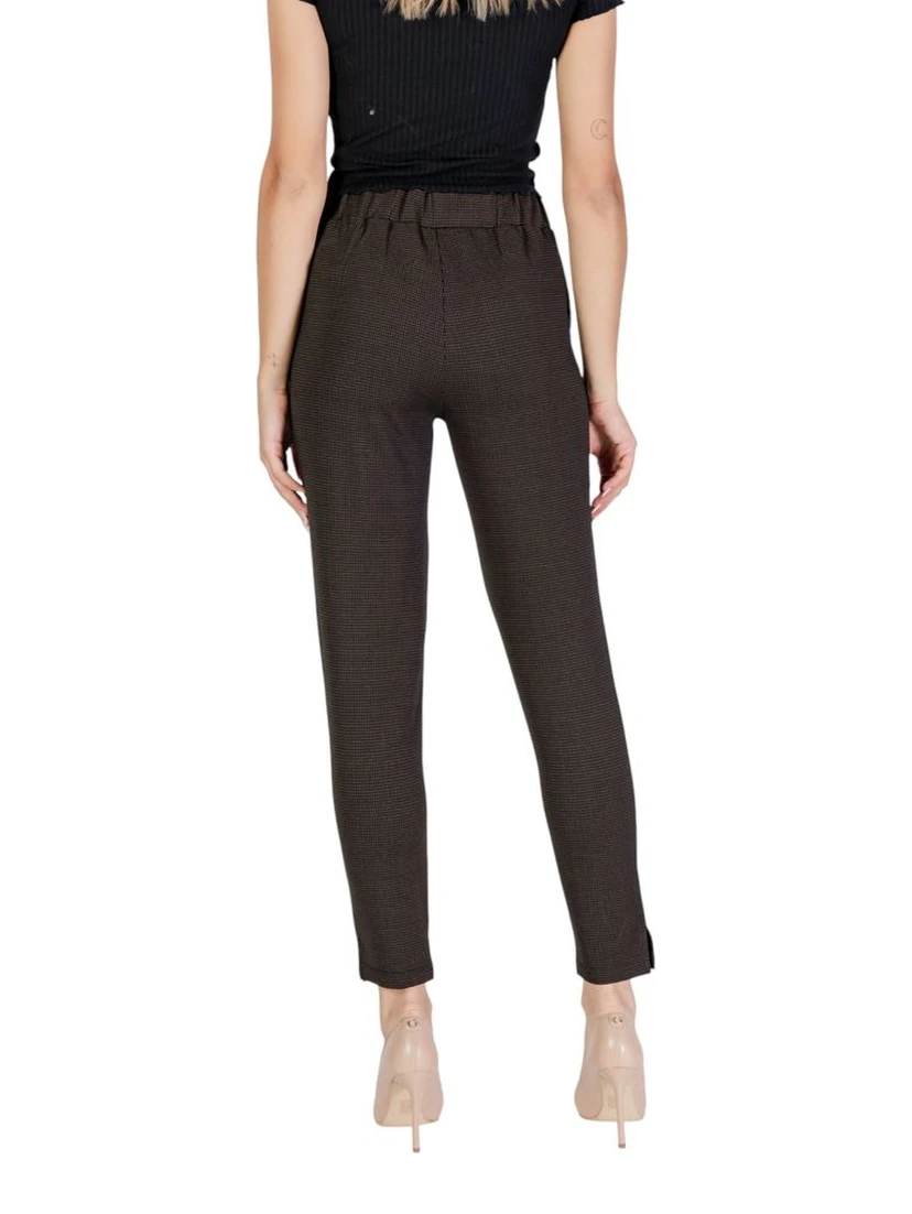 Brown Polyester Casual Pants