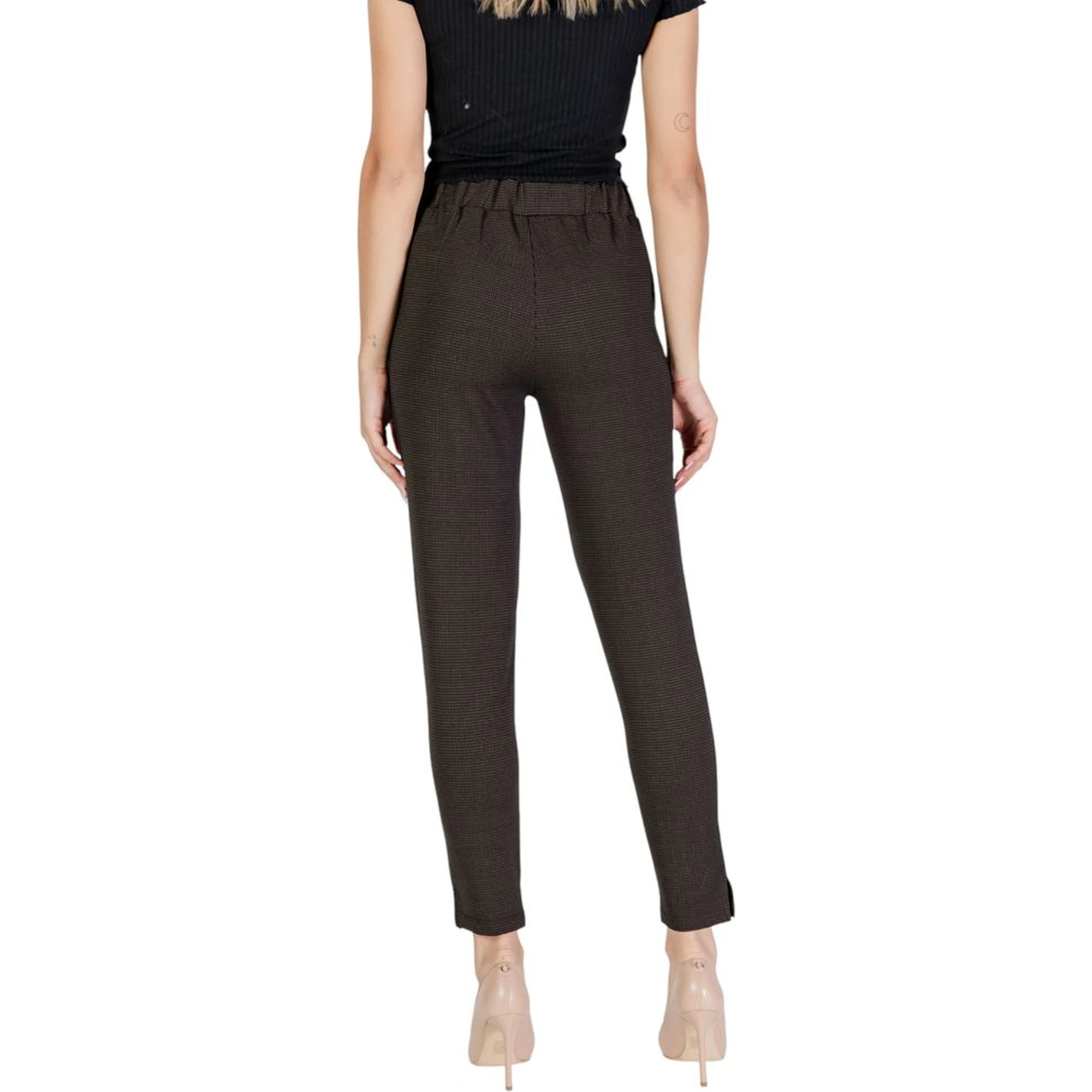 Brown Polyester Casual Pants