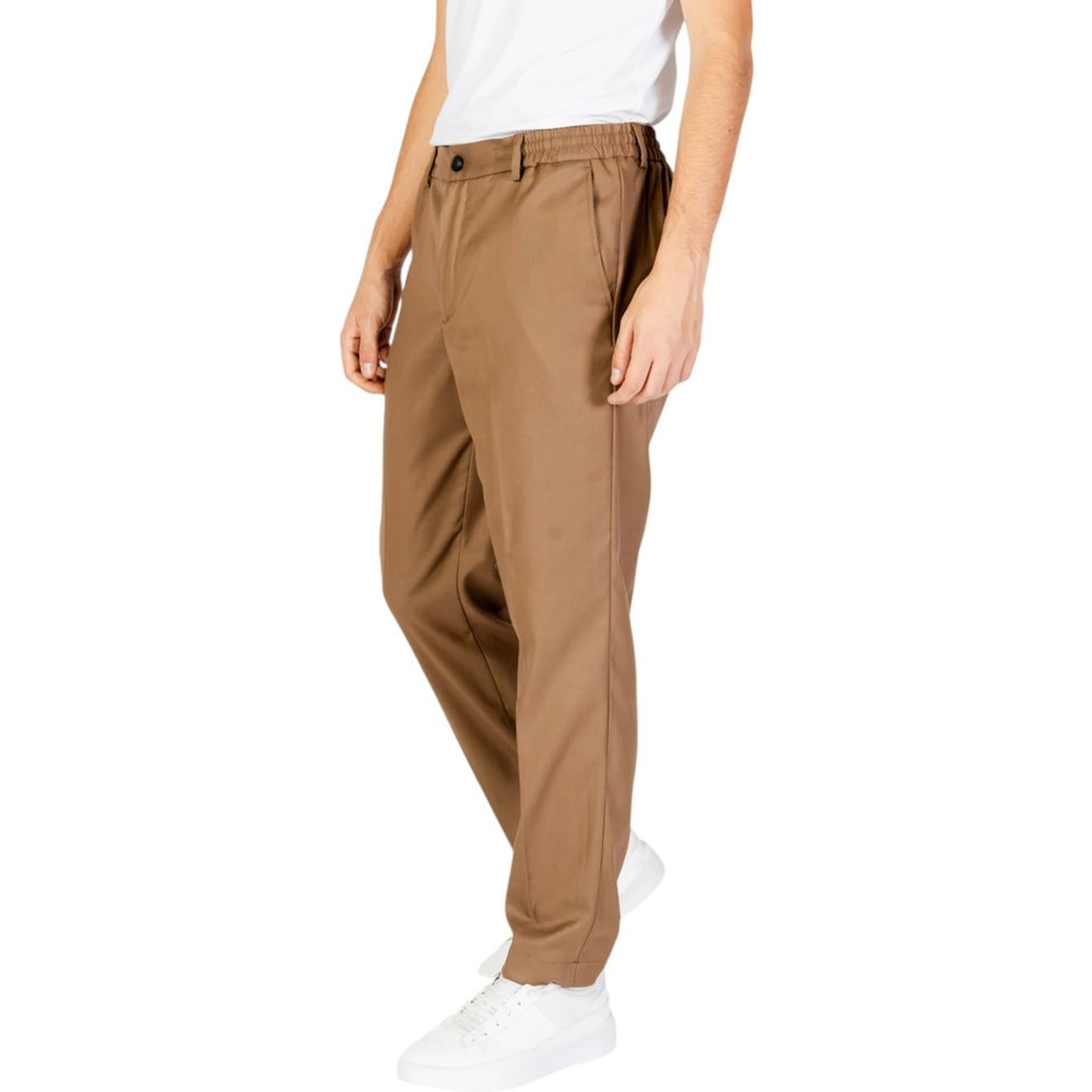 Beige Polyester Casual Pants