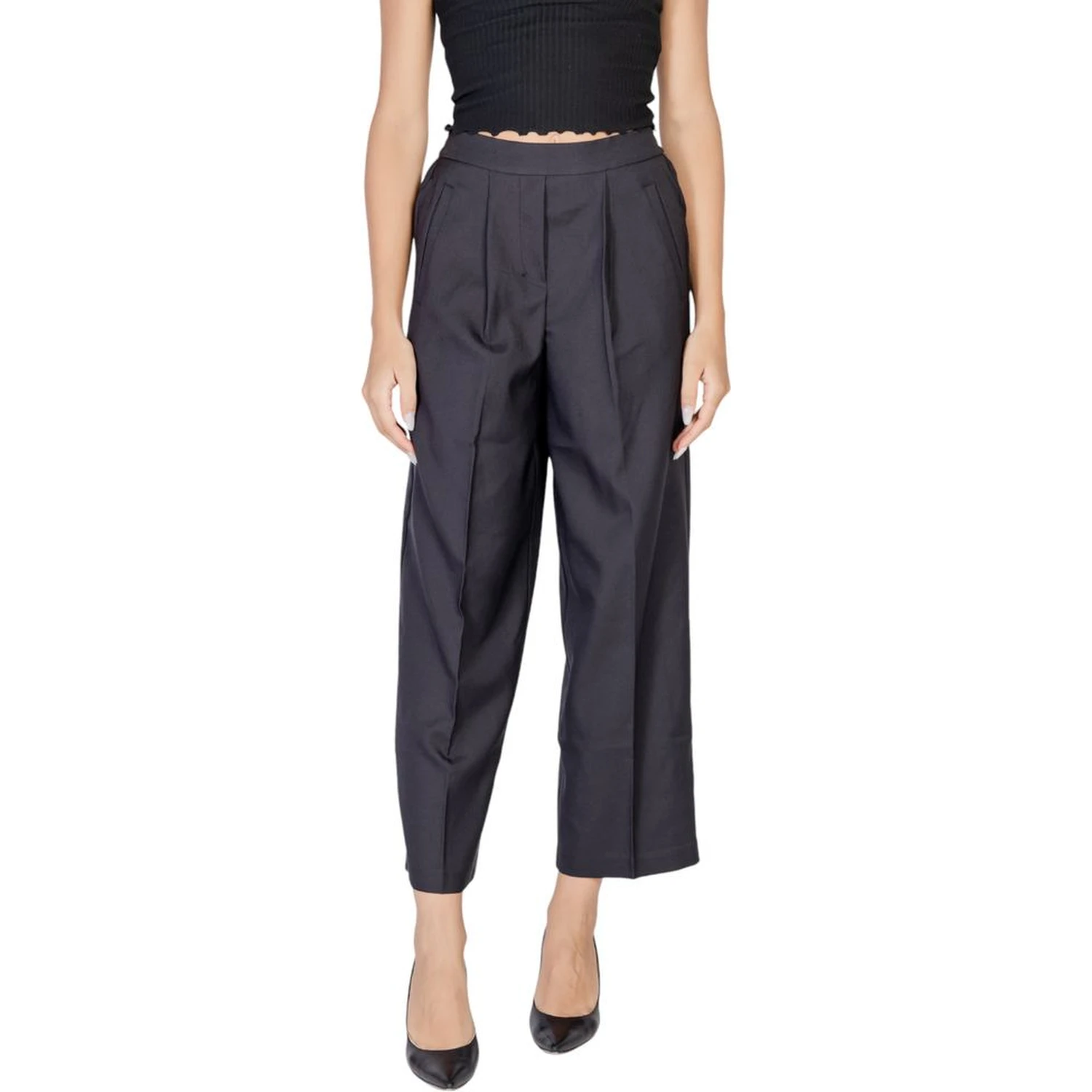 Black Polyester Casual Pants