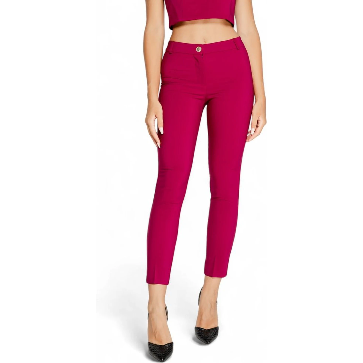 Bordeaux Polyester Casual Pants