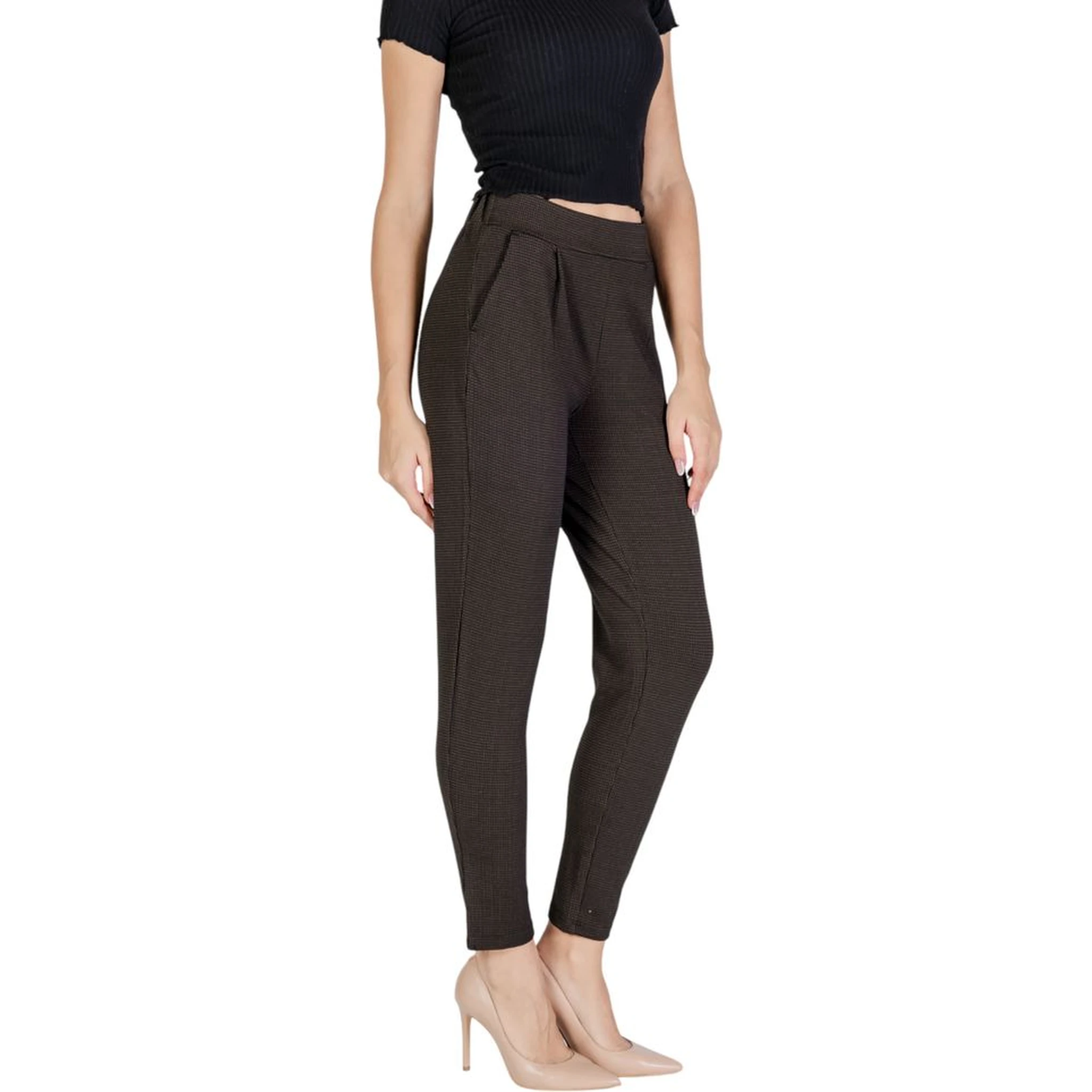 Brown Polyester Casual Pants