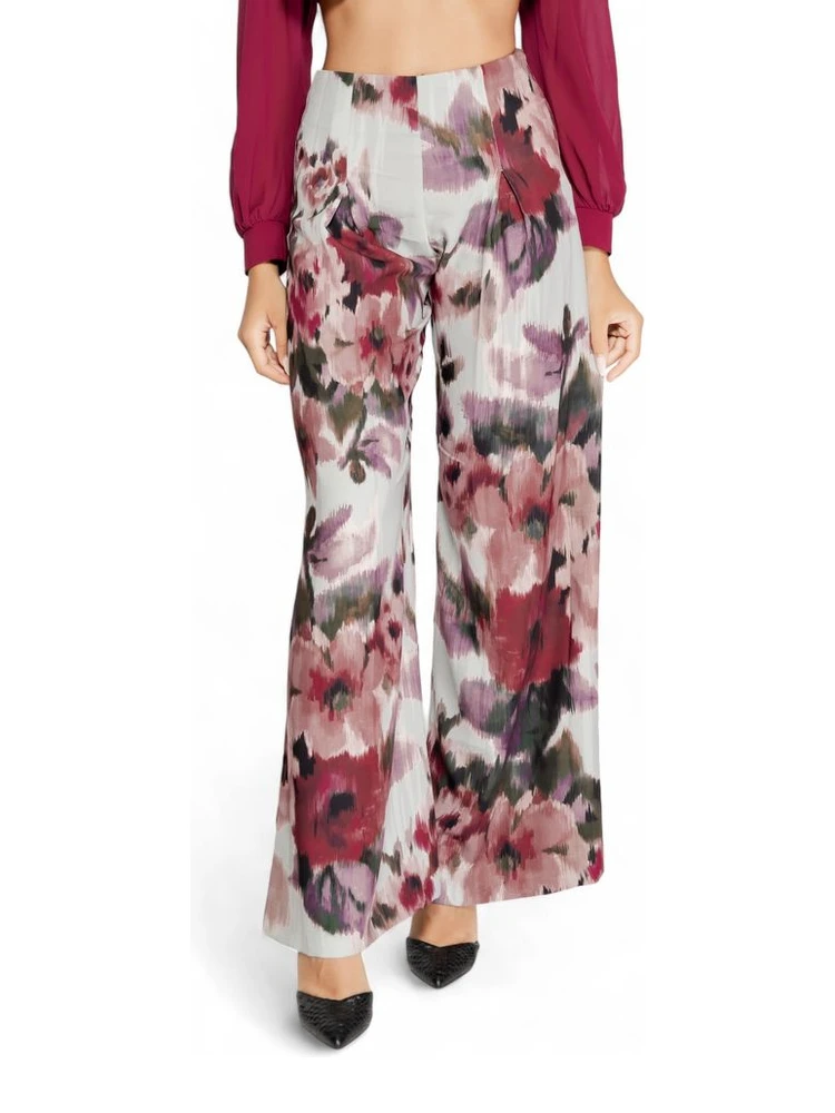 Bordeaux Polyester Casual Pants