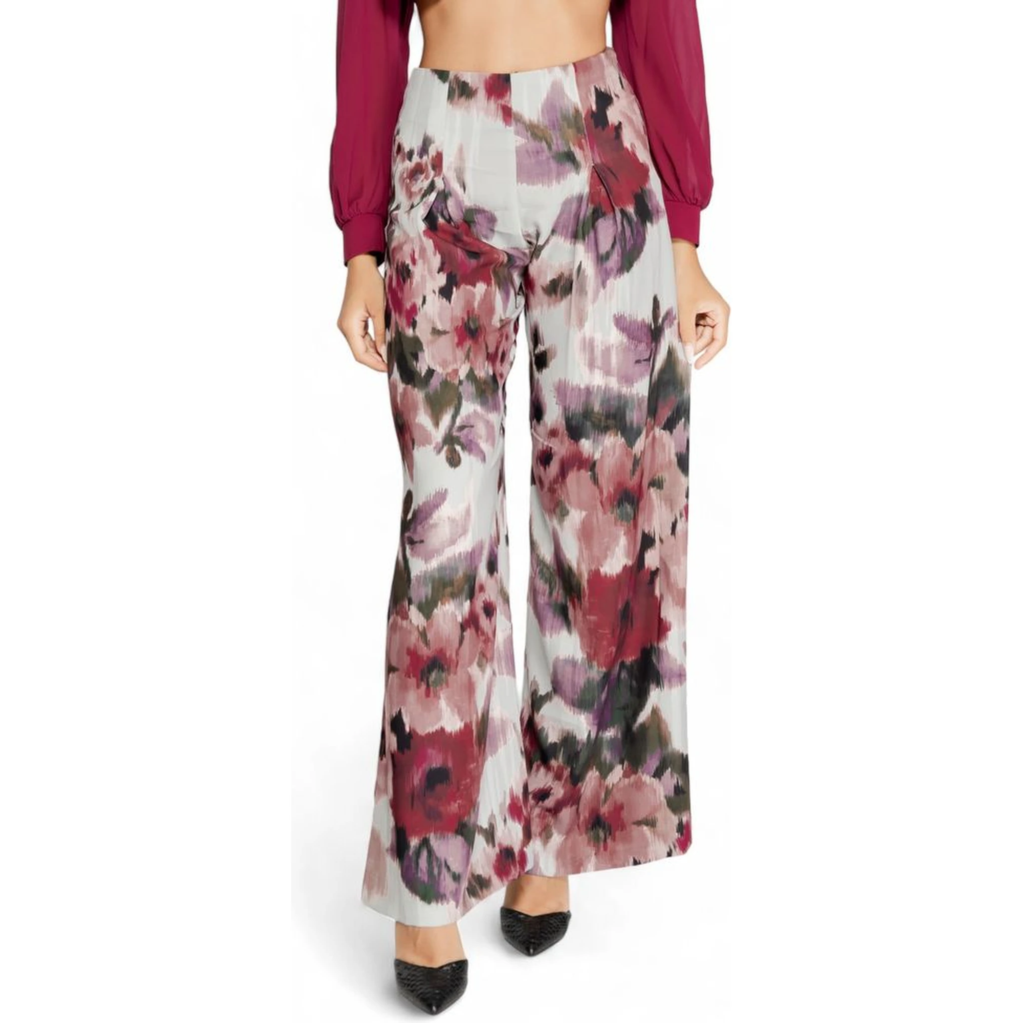 Bordeaux Polyester Casual Pants