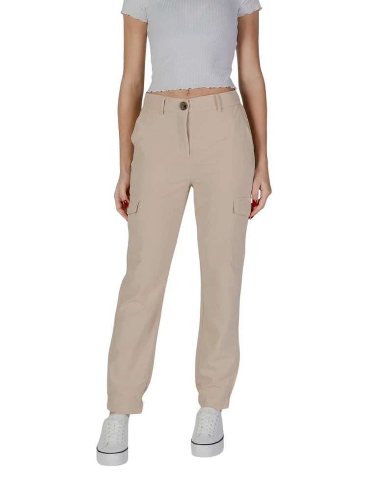 Beige Polyester Cargo Pants