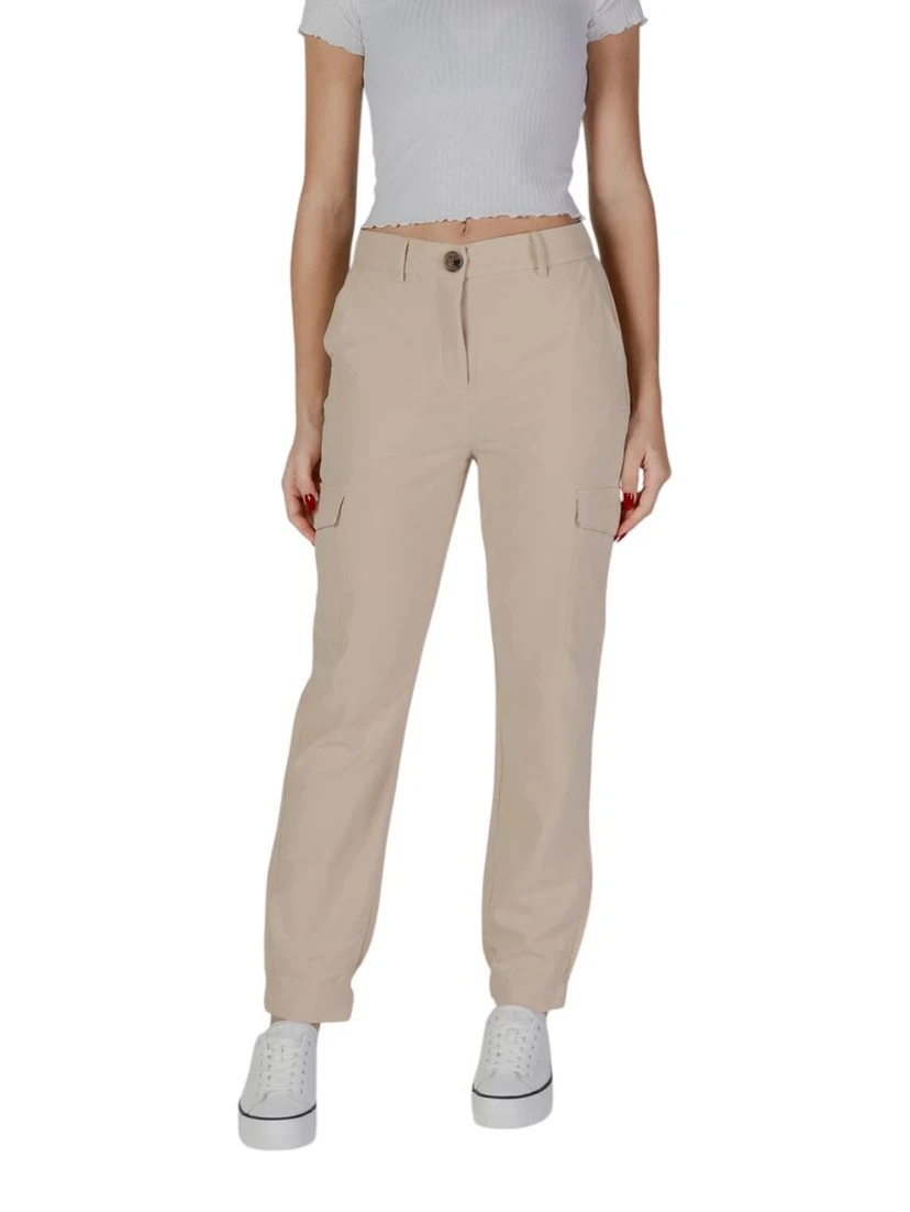 Beige Polyester Cargo Pants