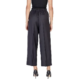 Black Polyester Casual Pants