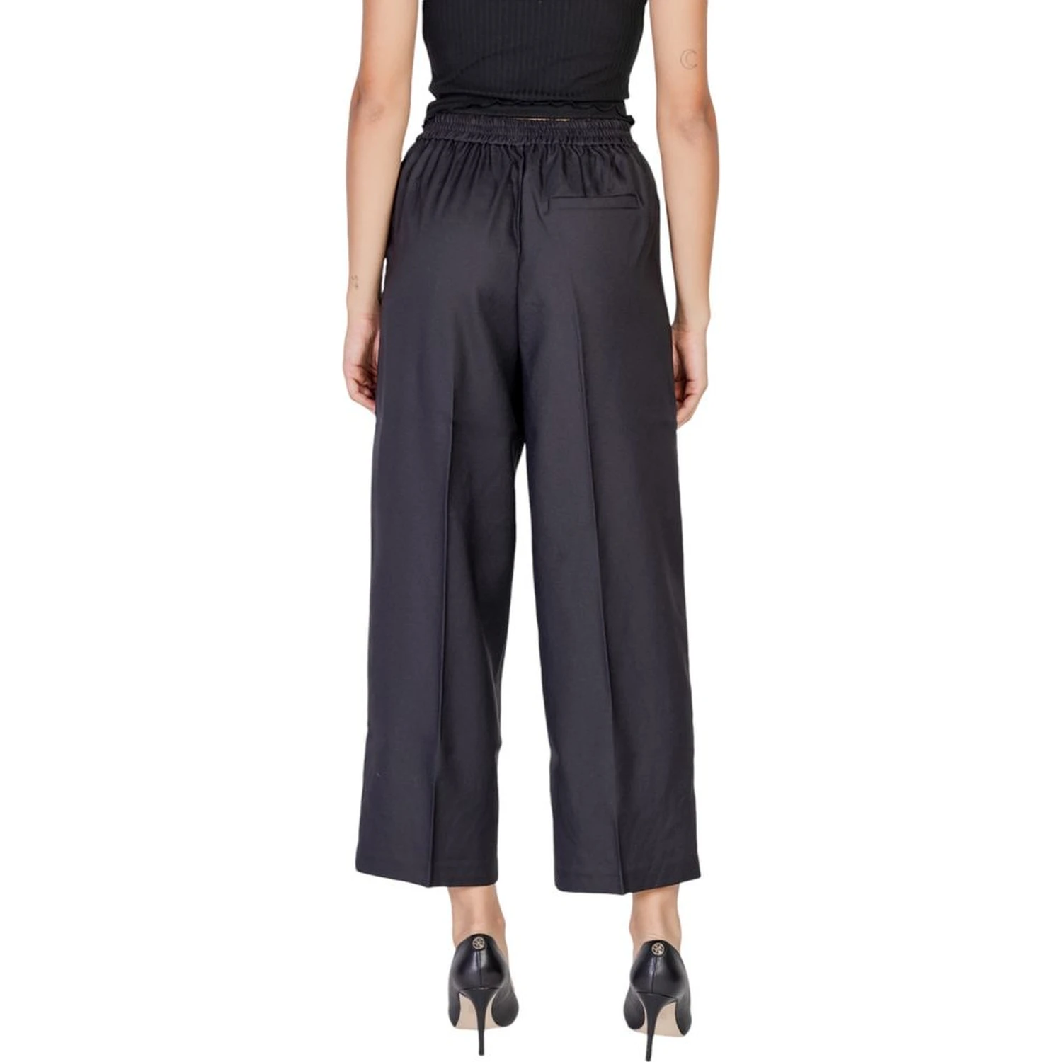 Black Polyester Casual Pants