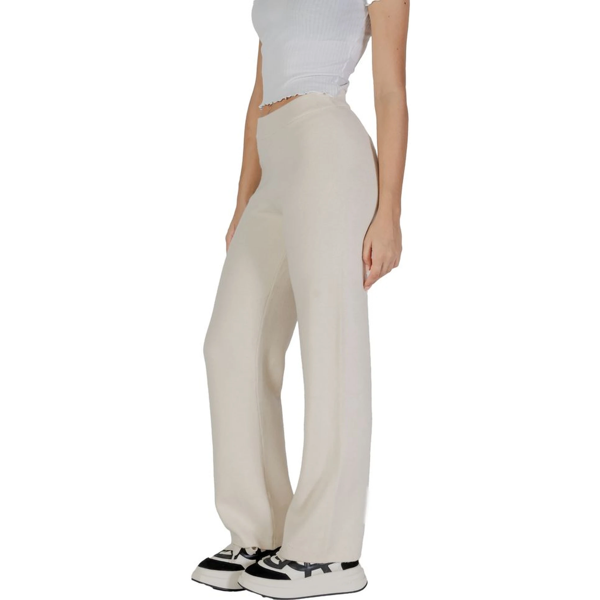 Cream Viscose Casual Pants