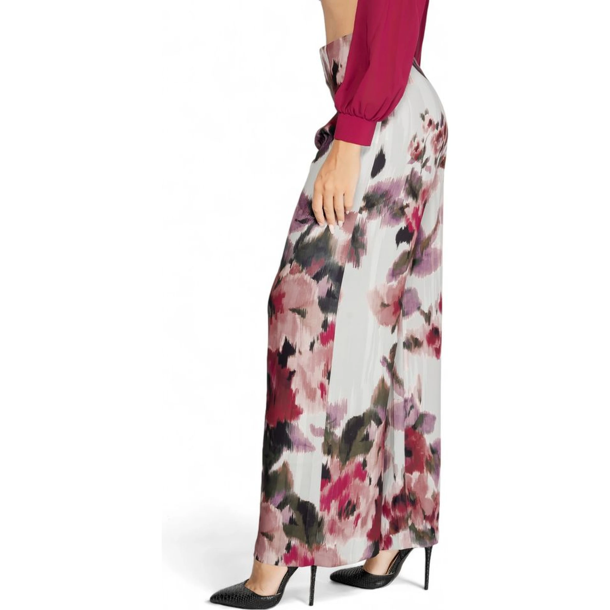 Bordeaux Polyester Casual Pants