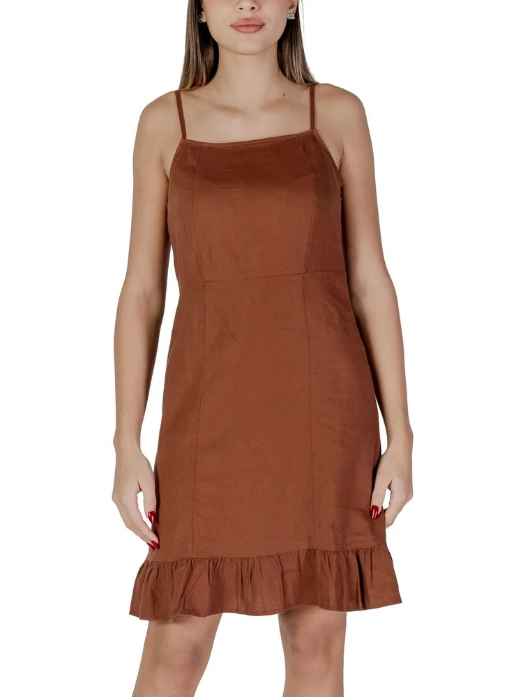 Brown Linen Midi Dress