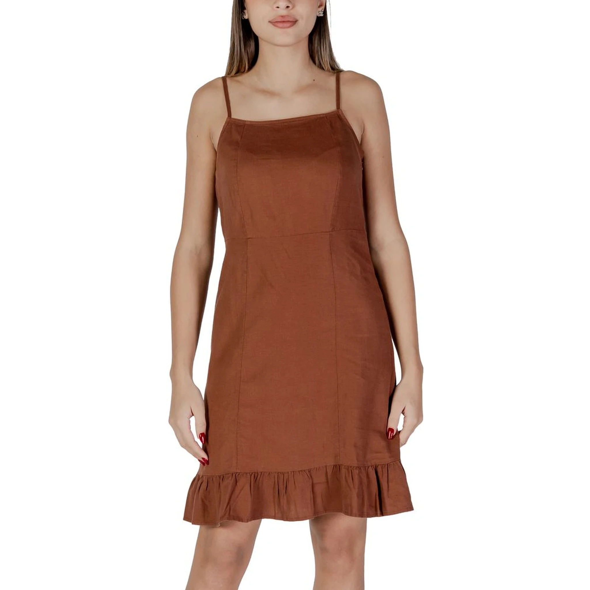 Brown Linen Midi Dress