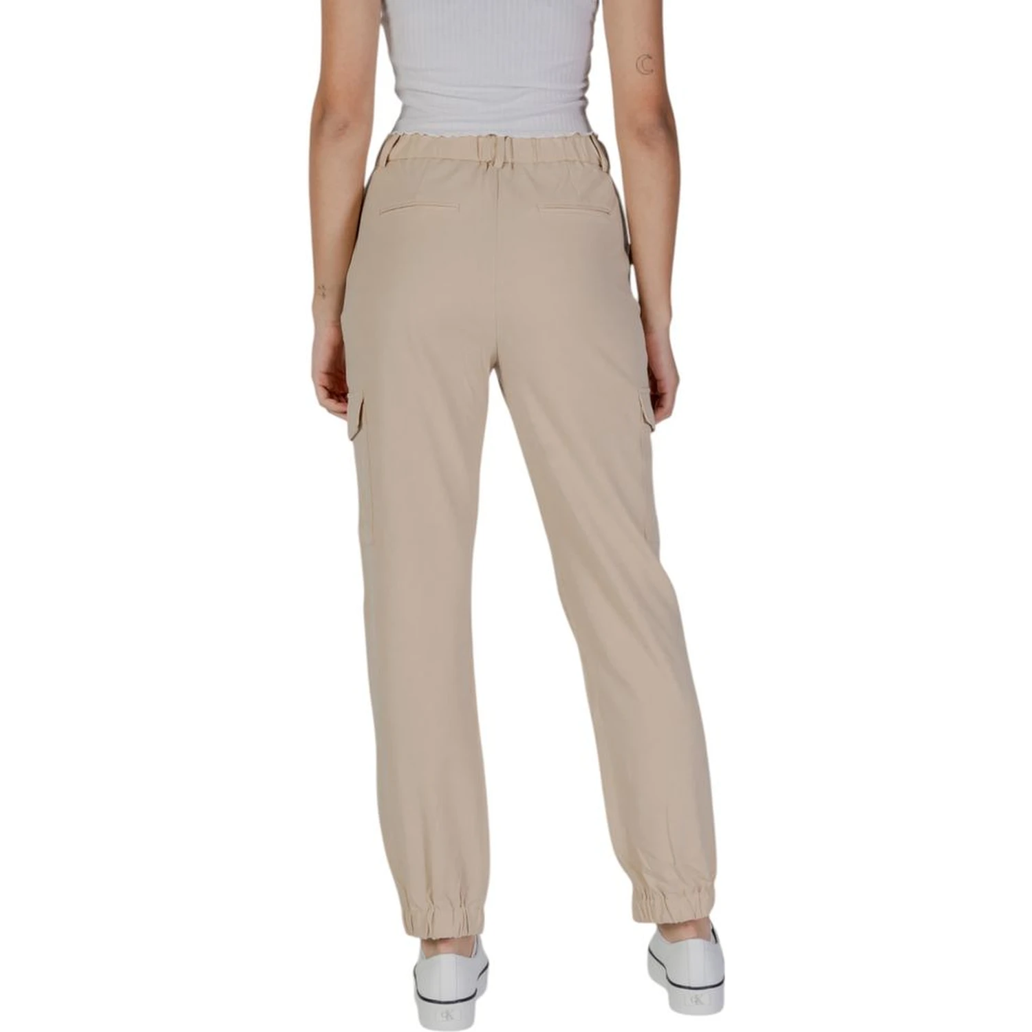 Beige Polyester Cargo Pants