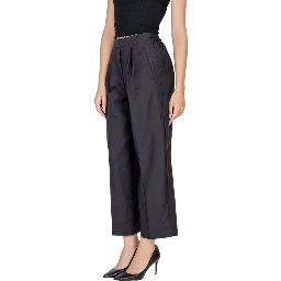 Black Polyester Casual Pants