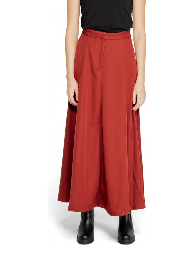 Red Polyester Long Skirt