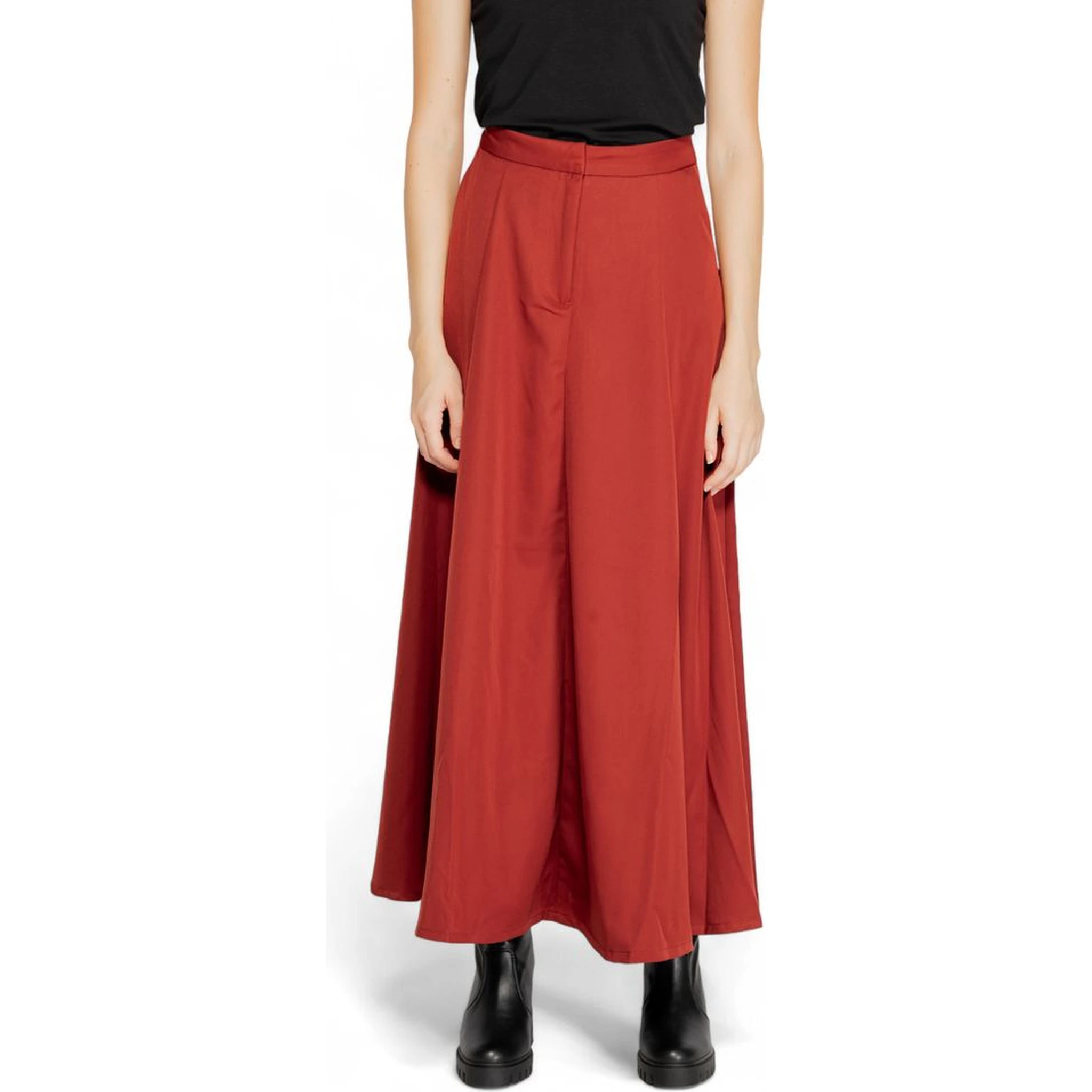 Red Polyester Long Skirt