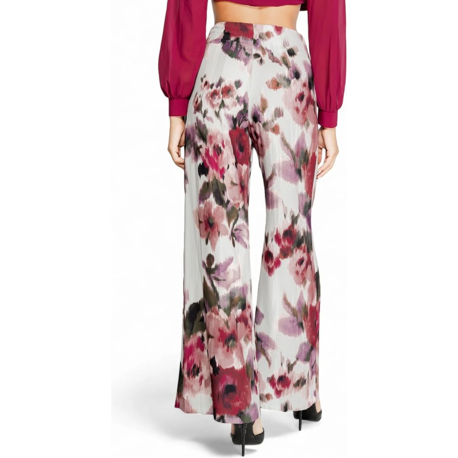 Bordeaux Polyester Casual Pants