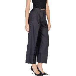 Black Polyester Casual Pants