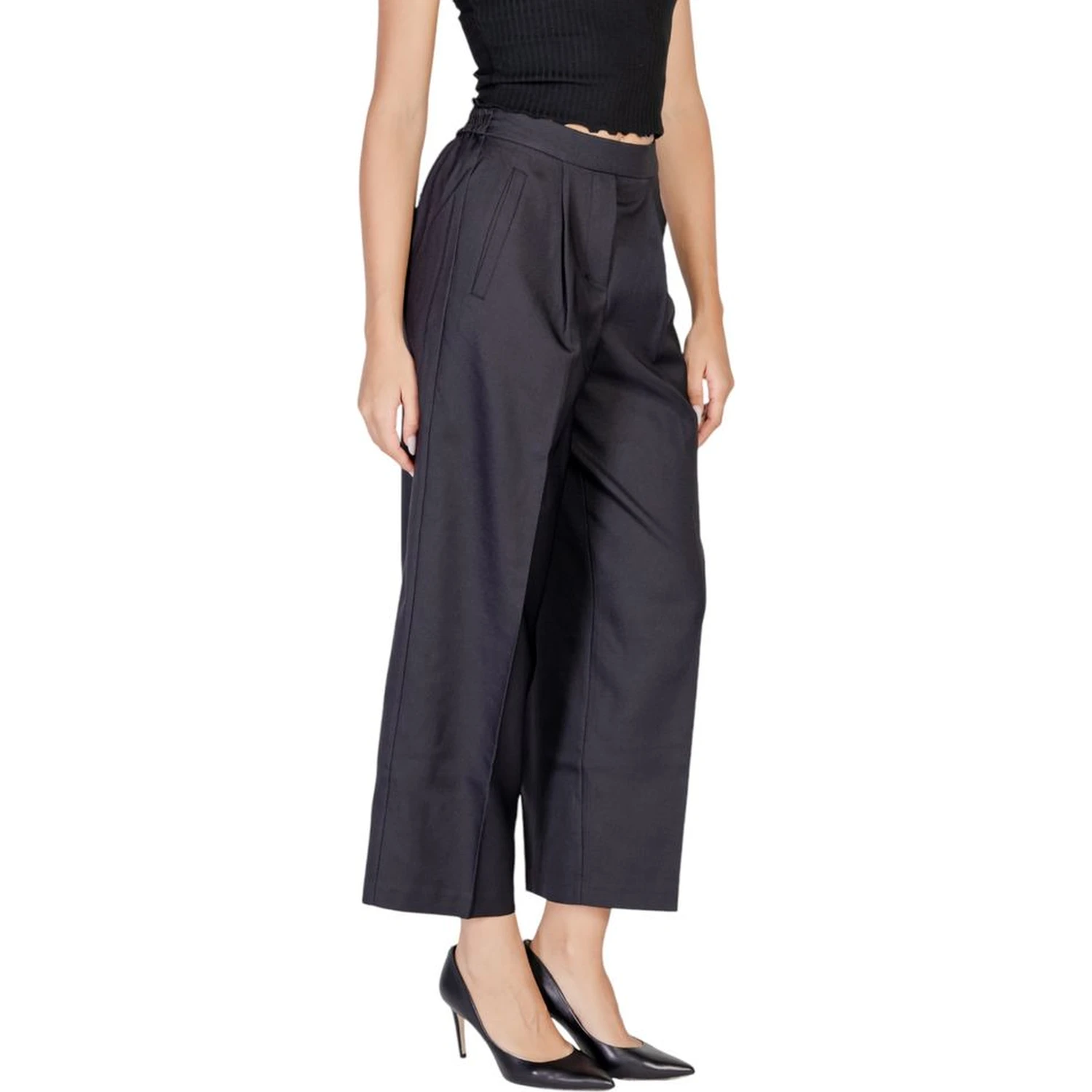Black Polyester Casual Pants