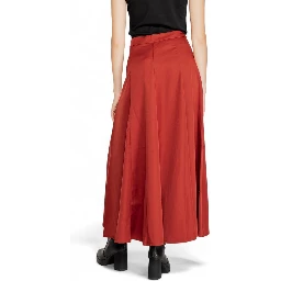 Red Polyester Long Skirt
