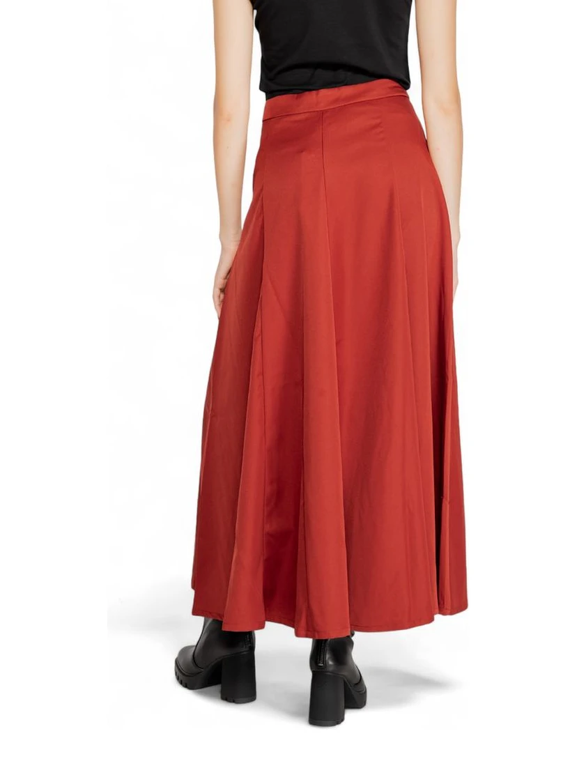 Red Polyester Long Skirt
