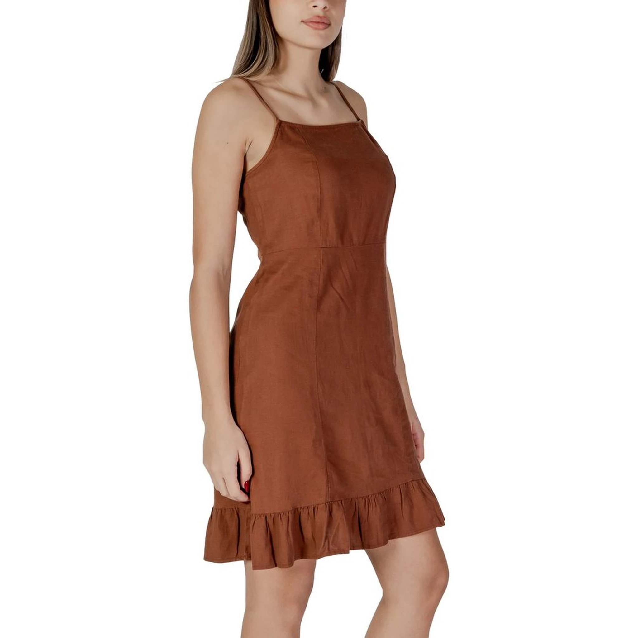 Brown Linen Midi Dress