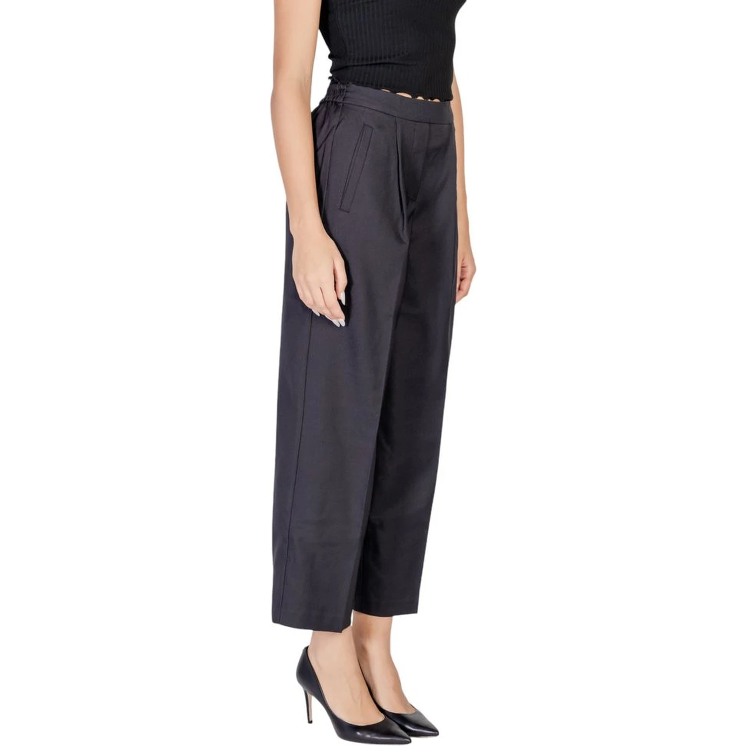 Black Polyester Casual Pants