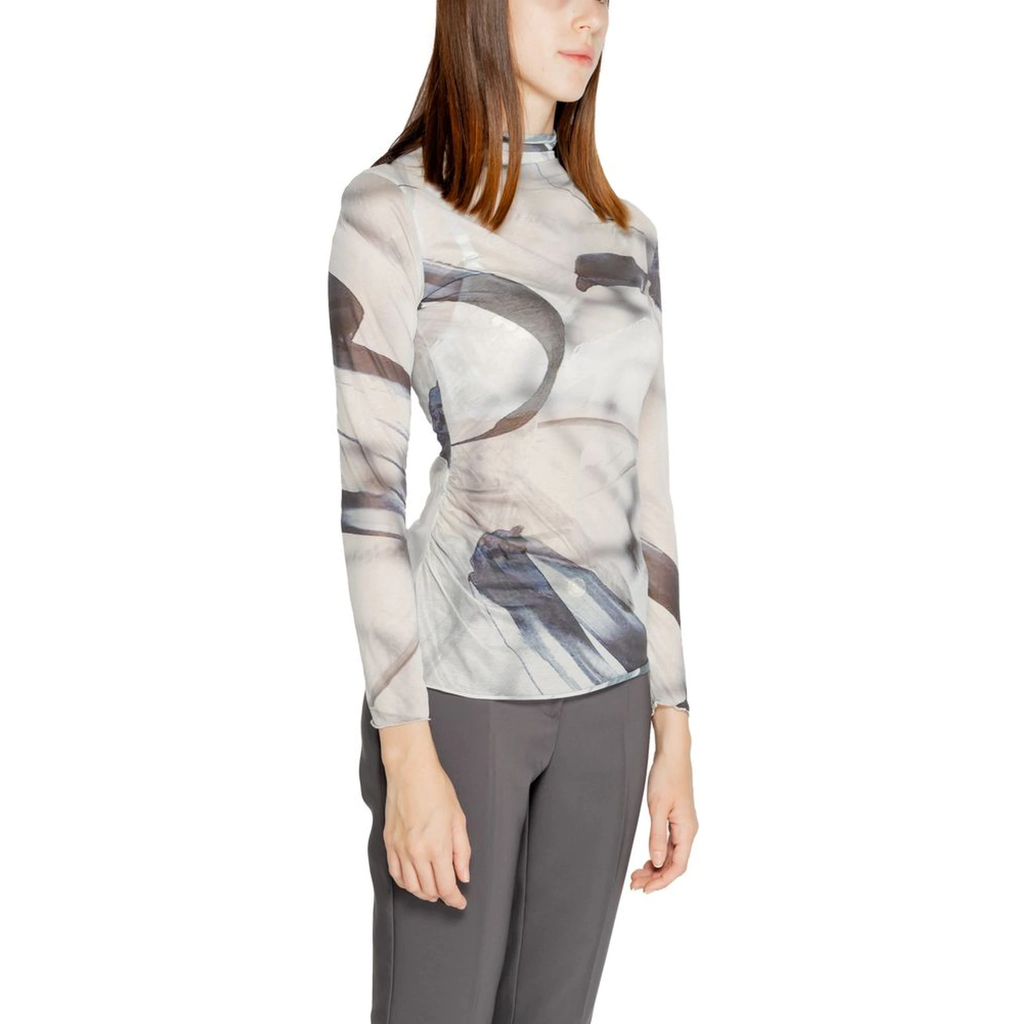Gray Polyester Long Sleeve T-Shirt