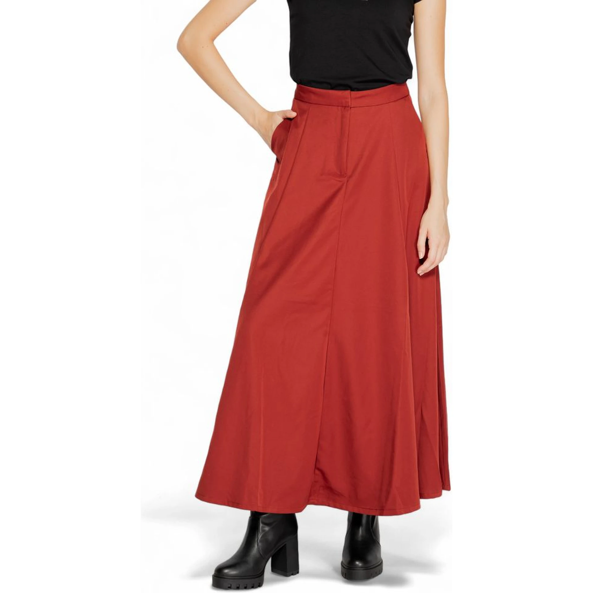 Red Polyester Long Skirt