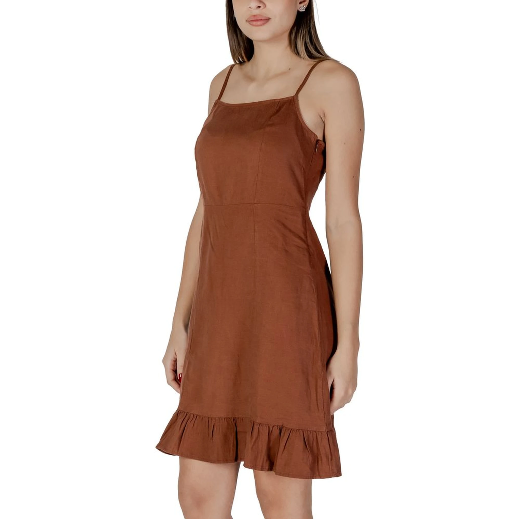 Brown Linen Midi Dress