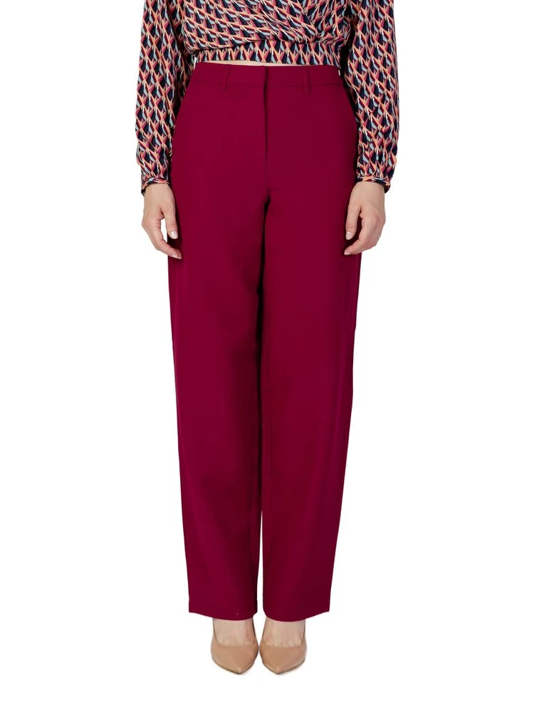 Bordeaux Polyester Casual Pants