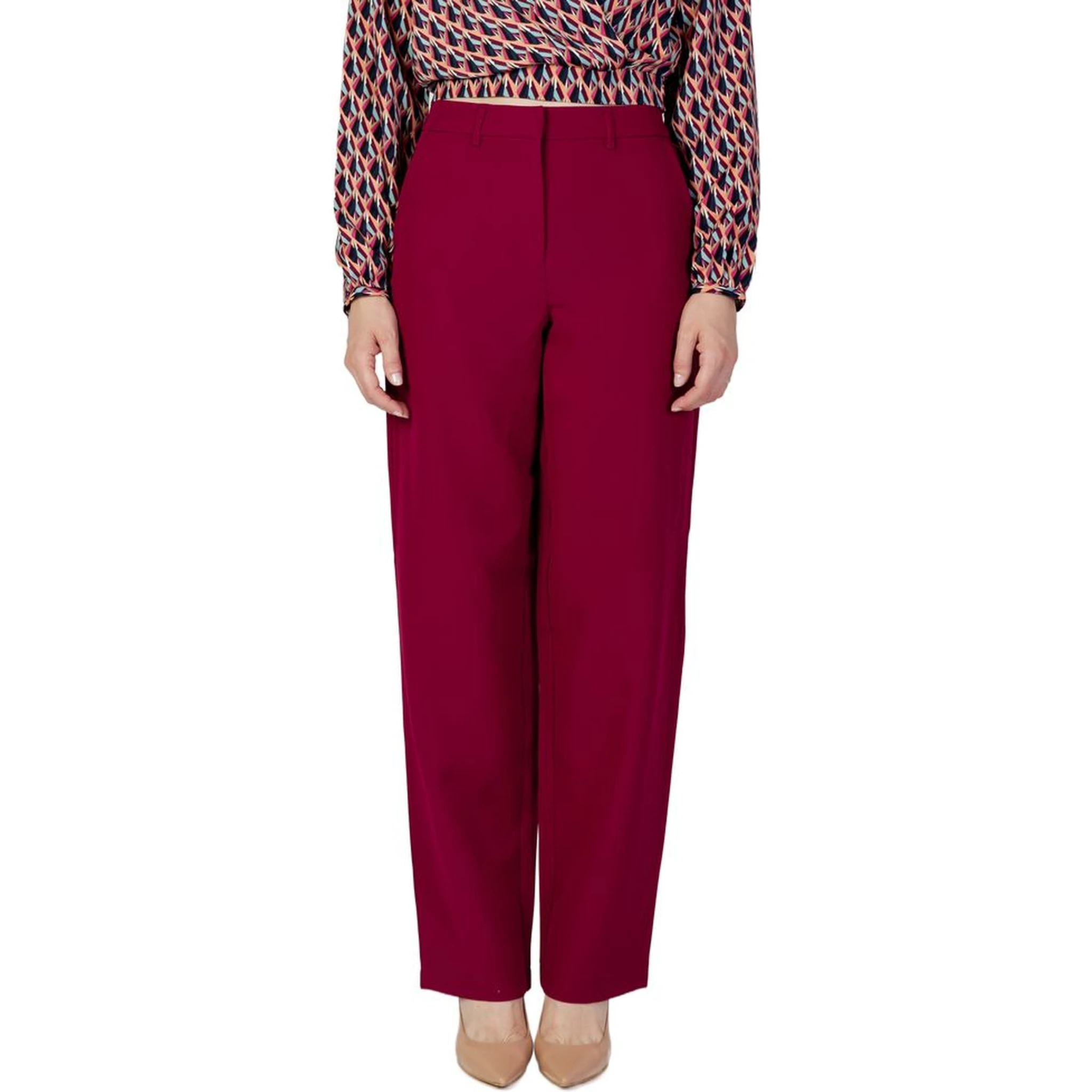 Bordeaux Polyester Casual Pants