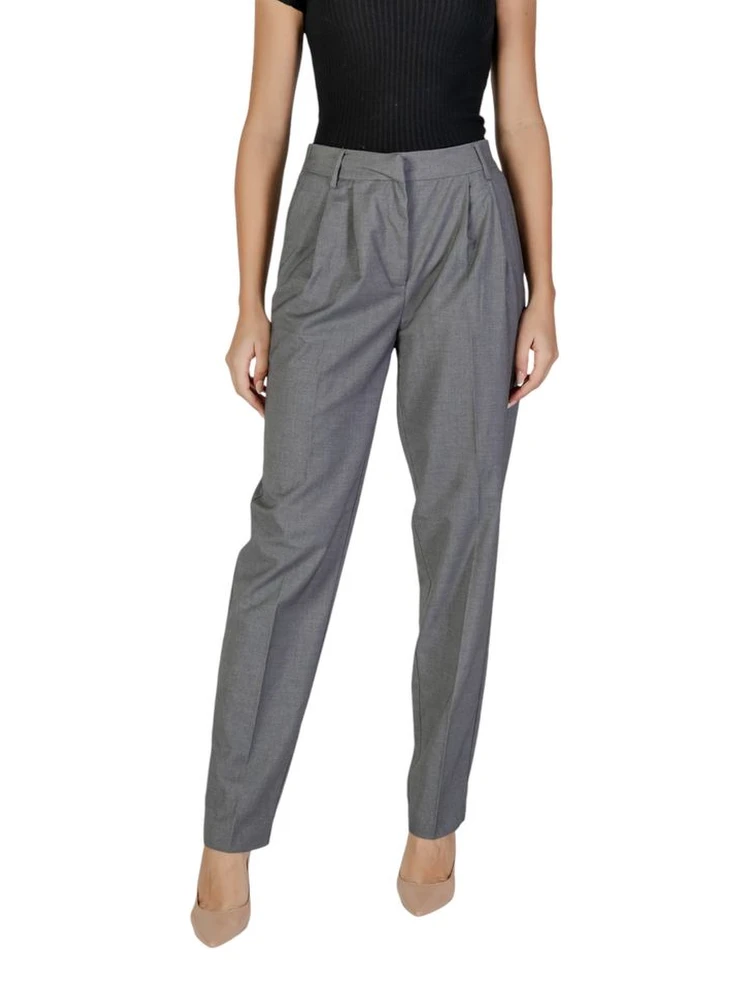 Gray Polyester Casual Pants