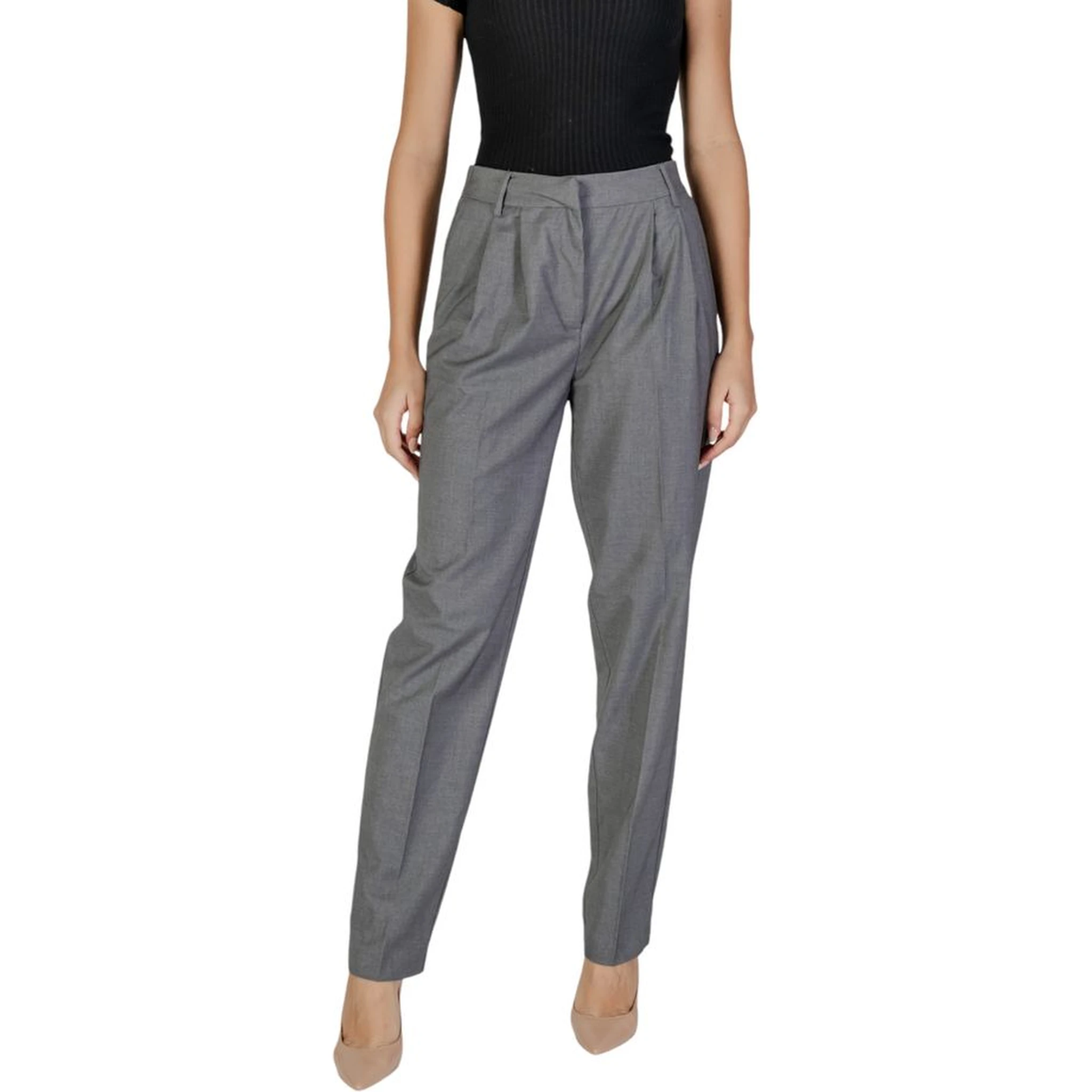 Gray Polyester Casual Pants
