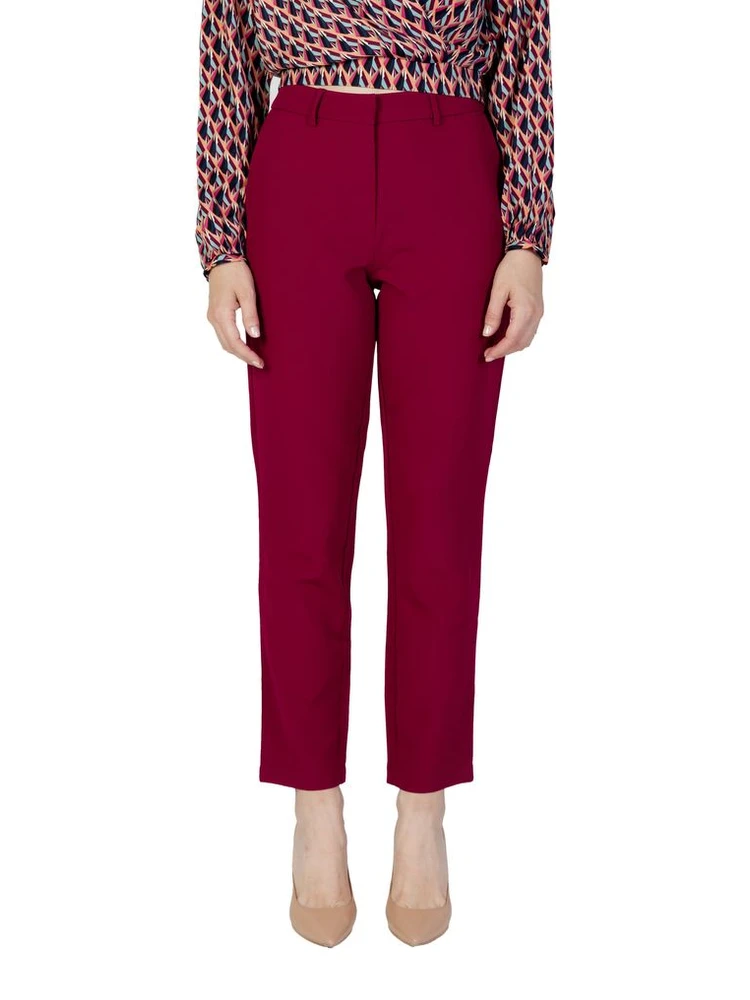 Bordeaux Polyester Casual Pants