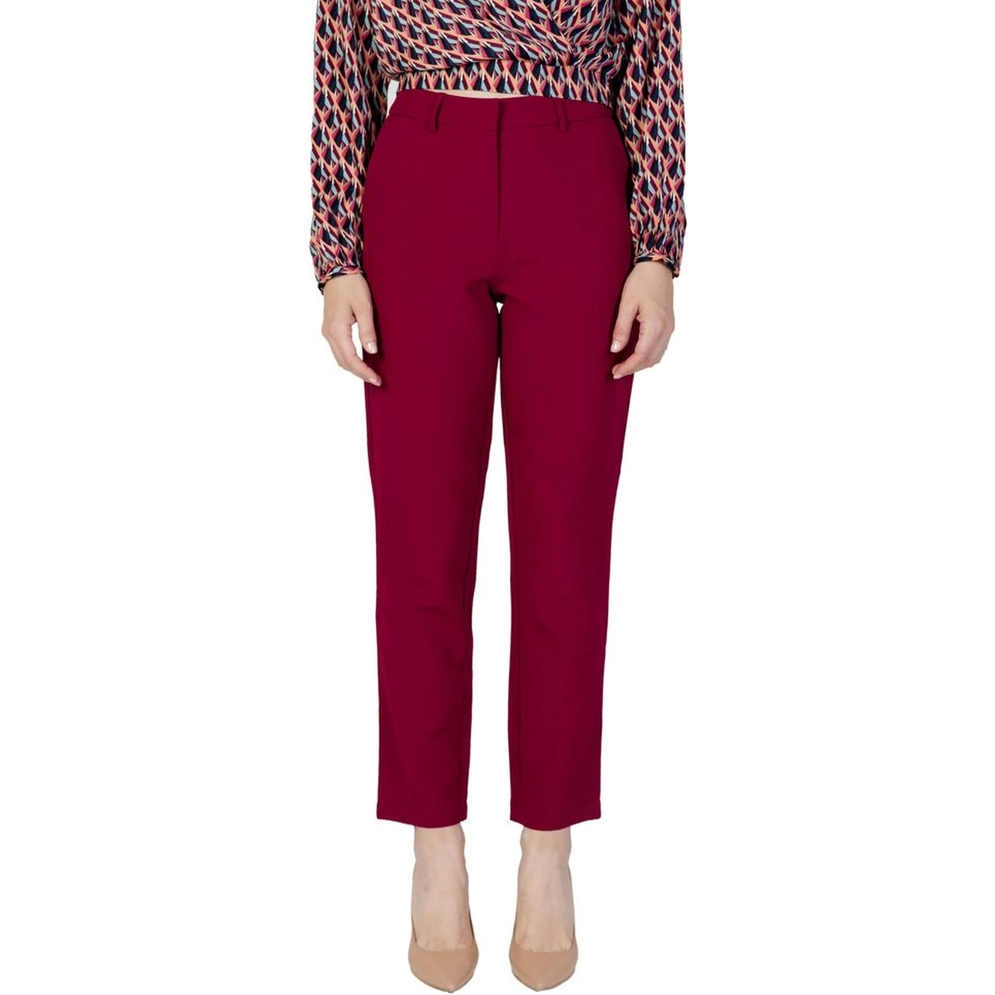 Bordeaux Polyester Casual Pants