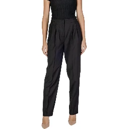 Black Polyester Casual Pants