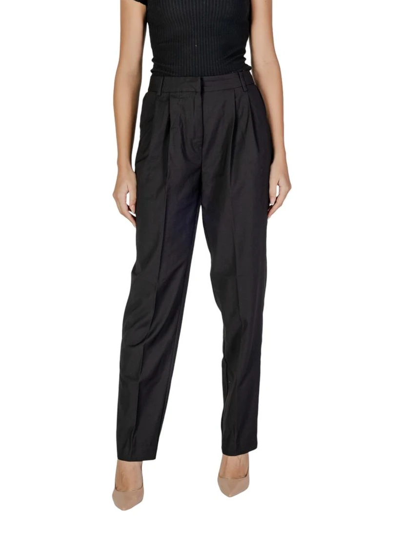 Black Polyester Casual Pants