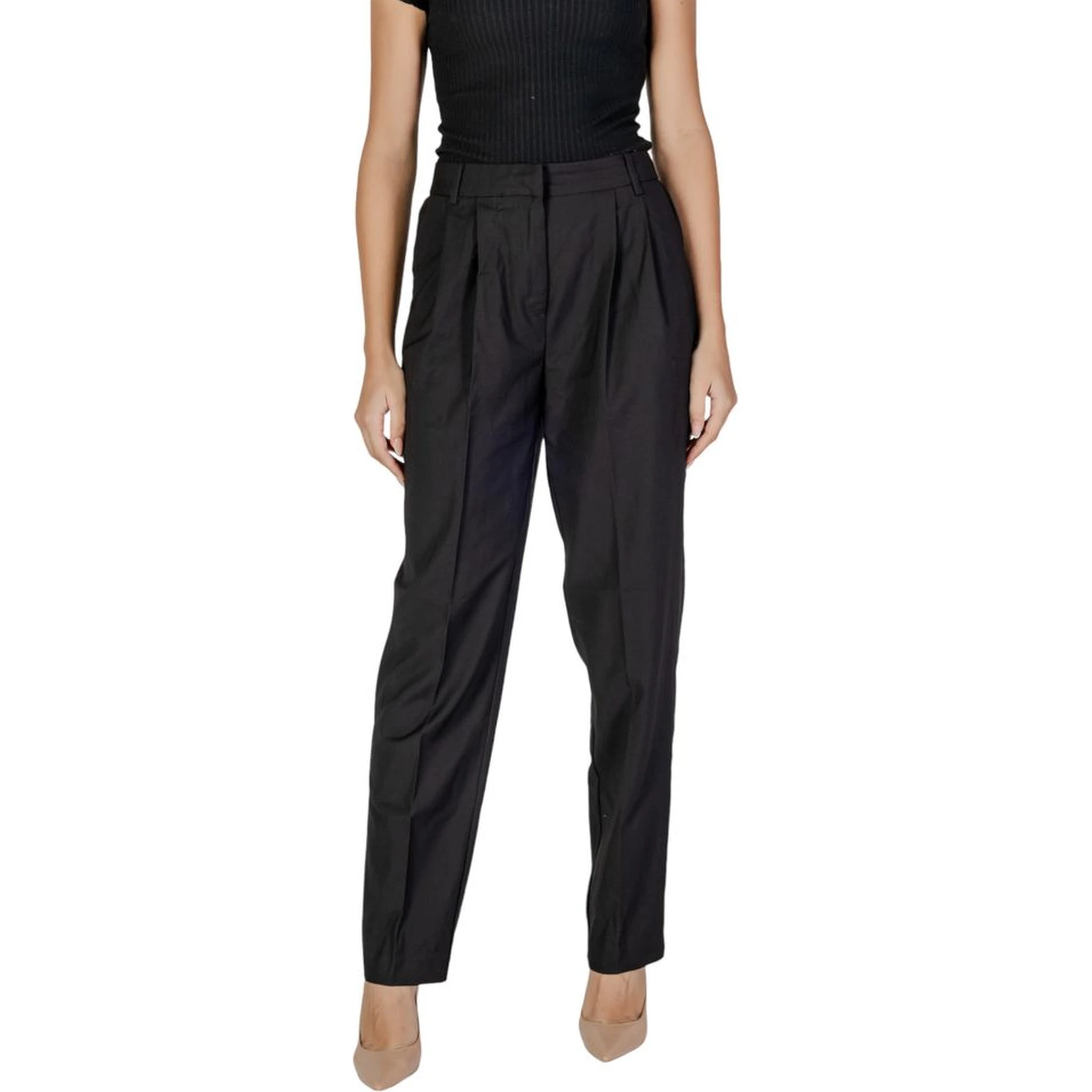 Black Polyester Casual Pants